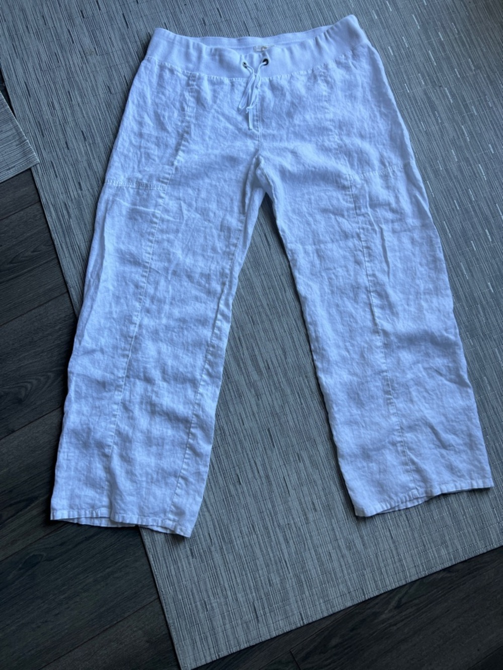 Eileen Fisher Bright White Linen Stretch Ribbed Drawstring Pants Size Large